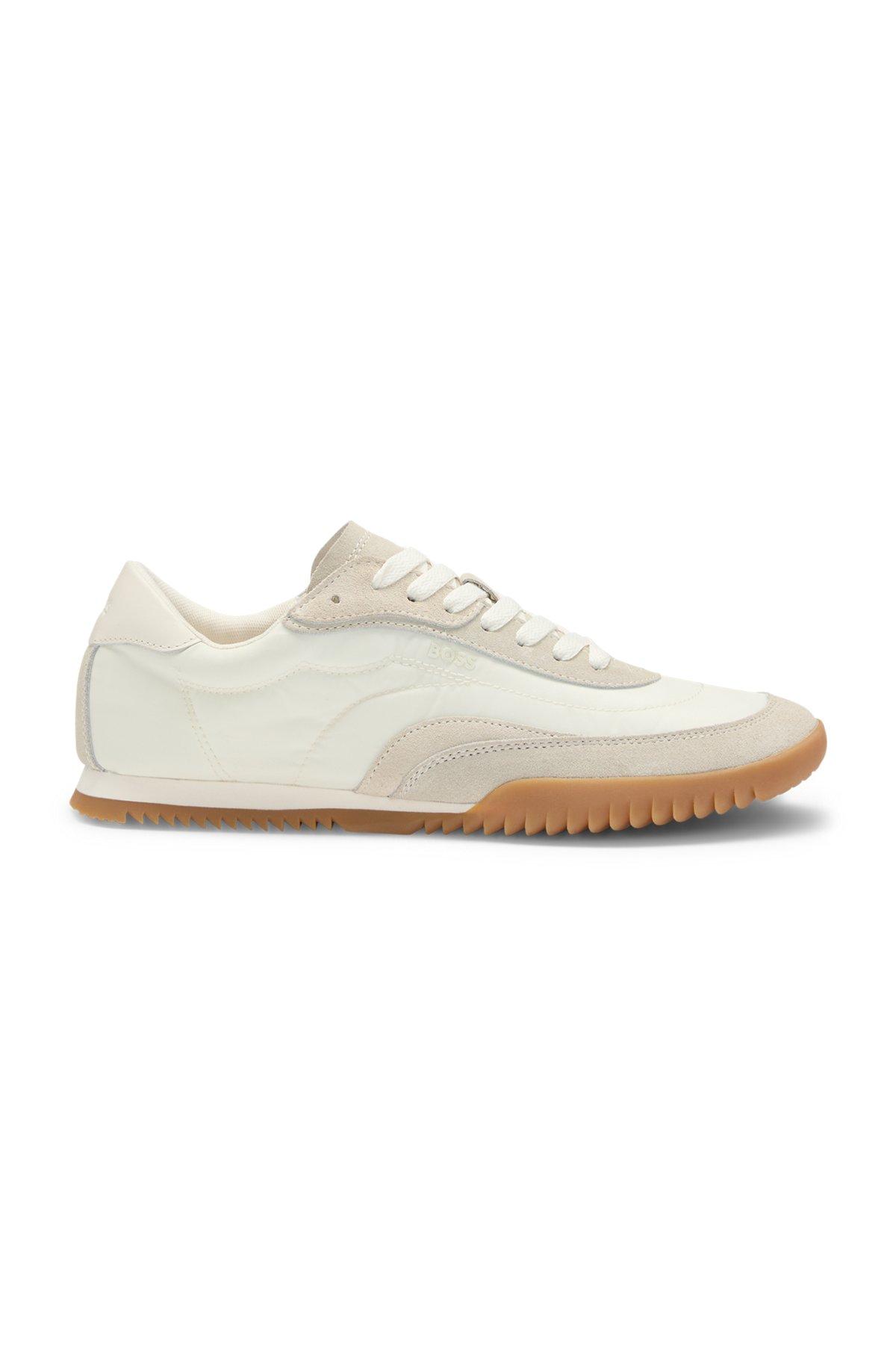 BOSS - Low-top trainers in fabric and suede - White Product Image