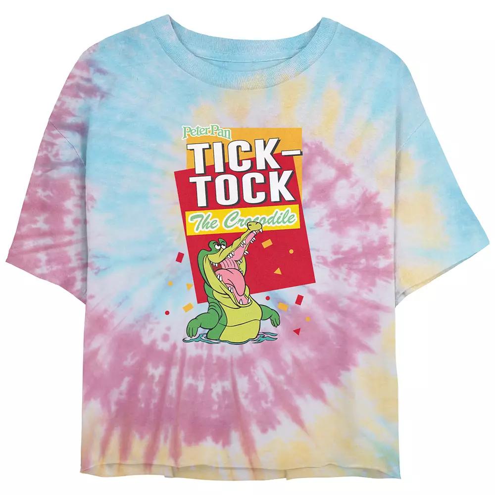 Disney's Peter Pan Tick-Tock The Crocodile Juniors' Cropped Tie Dye Graphic Tee, Women's, Size: Medium, Blue Pink Light Yellow Product Image