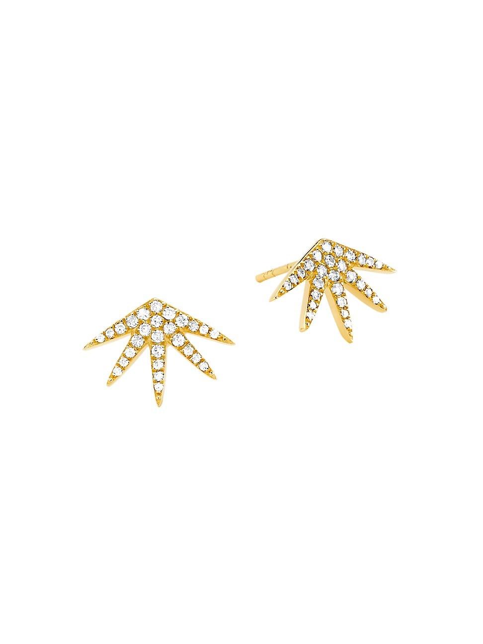 Womens 14K Yellow Gold & 0.315 TCW Diamond Sunburst Fan Stud Earrings Product Image