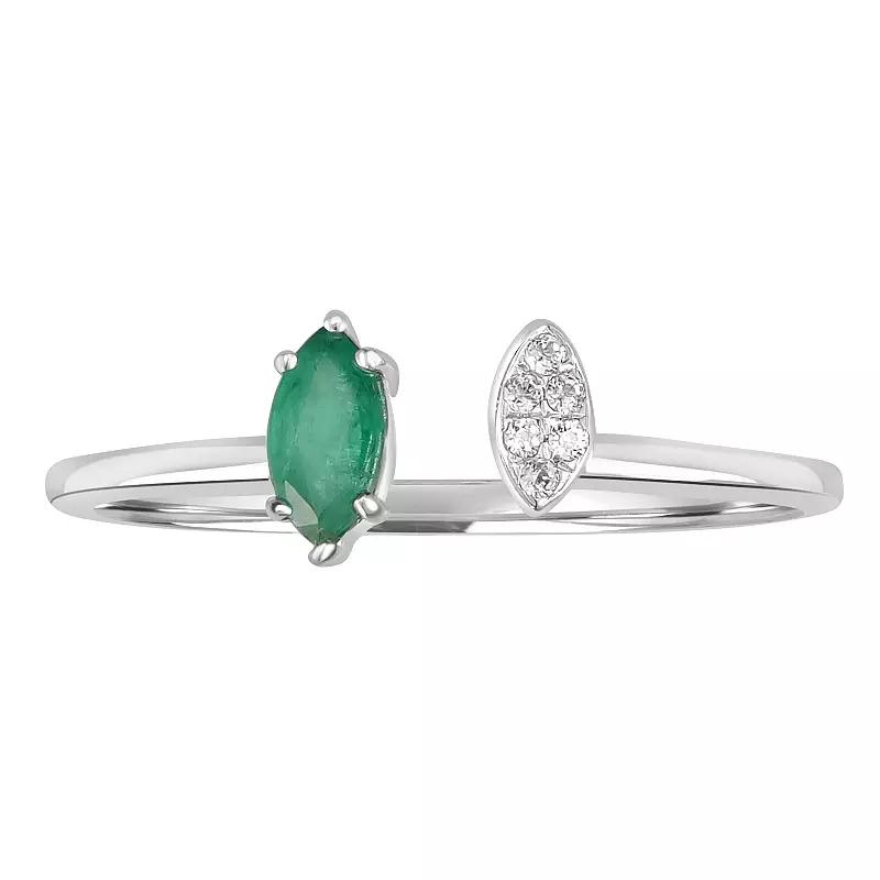 Gemistry 14k White Gold Gemstone & White Topaz Marquise Cuff Ring, Women's,  Product Image