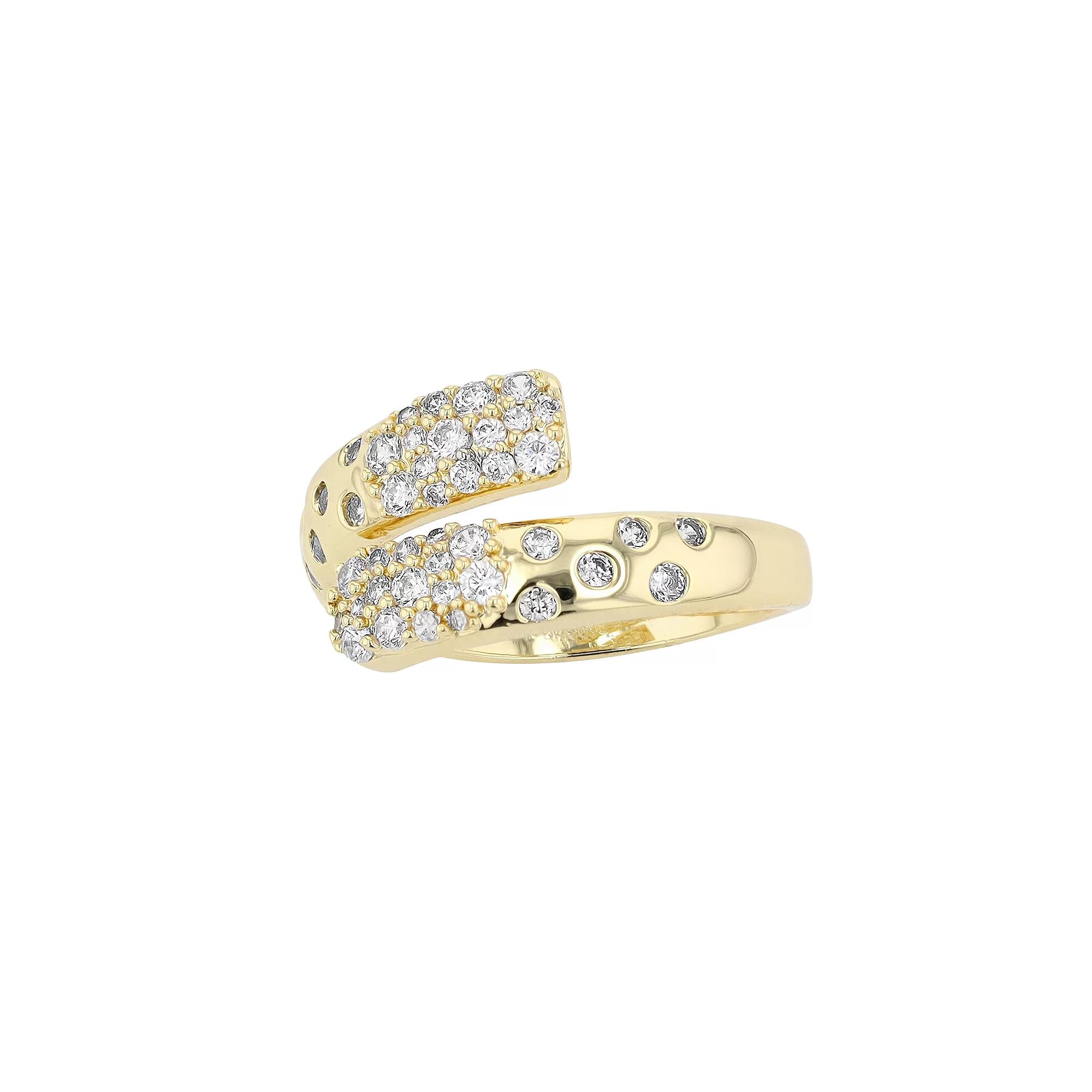 14k Gold Over Silver Cubic Zirconia Cluster Bypass Ring, Womens Gold Tone Product Image
