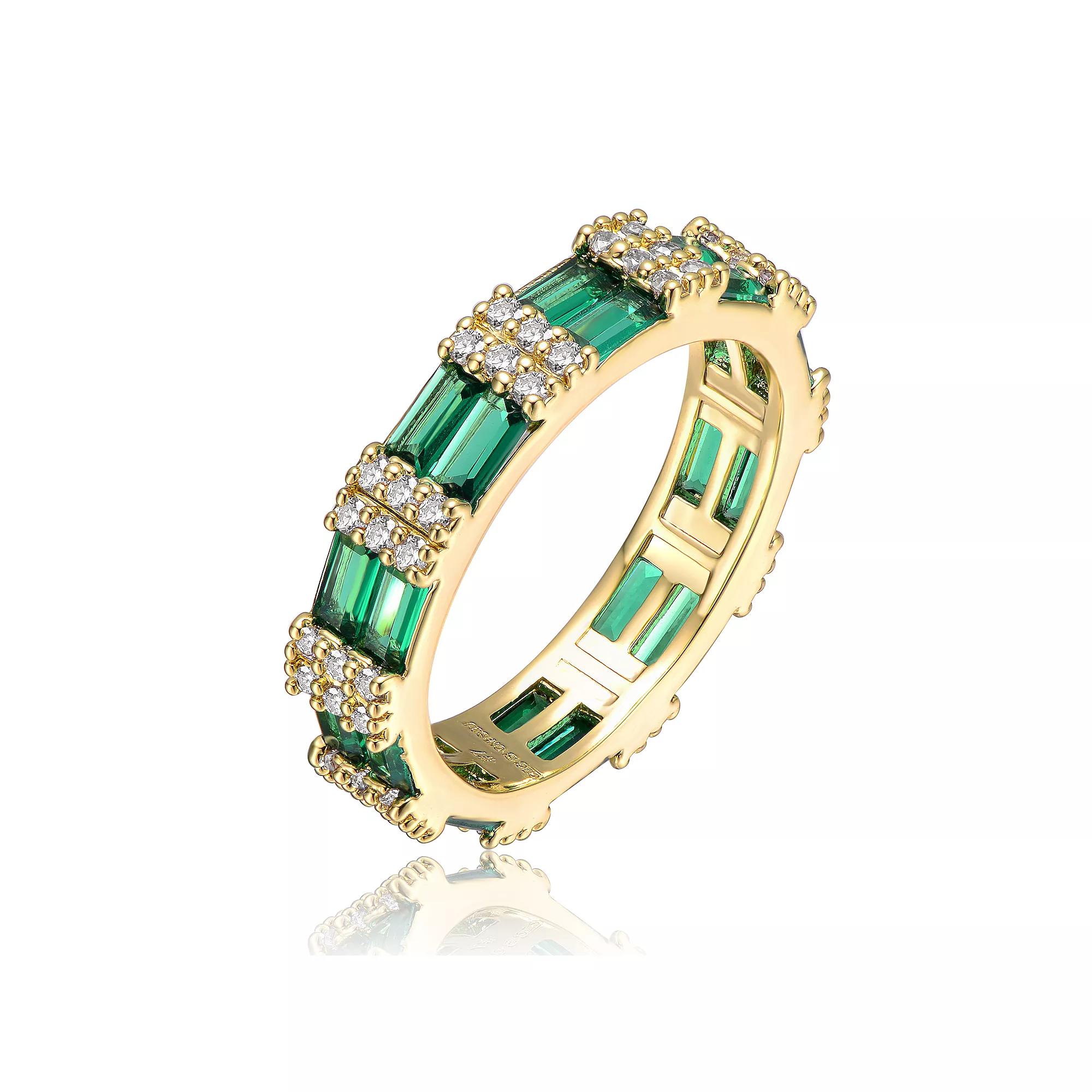 14k Gold Plated Green Cubic Zirconia Double Wedding Band, Womens Gold Tone Product Image