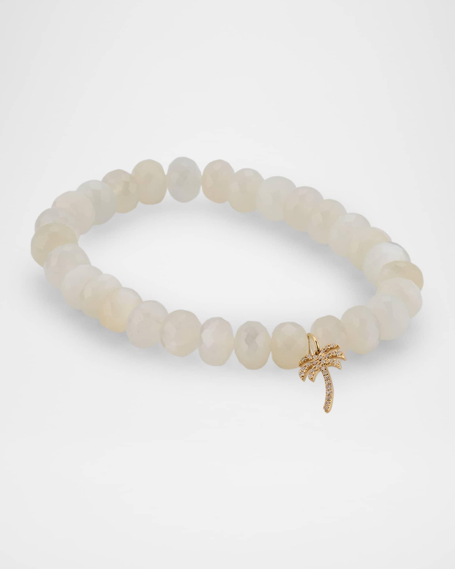 Micro Pave Palm Tree Charm on Moonstone Beaded Bracelet Product Image