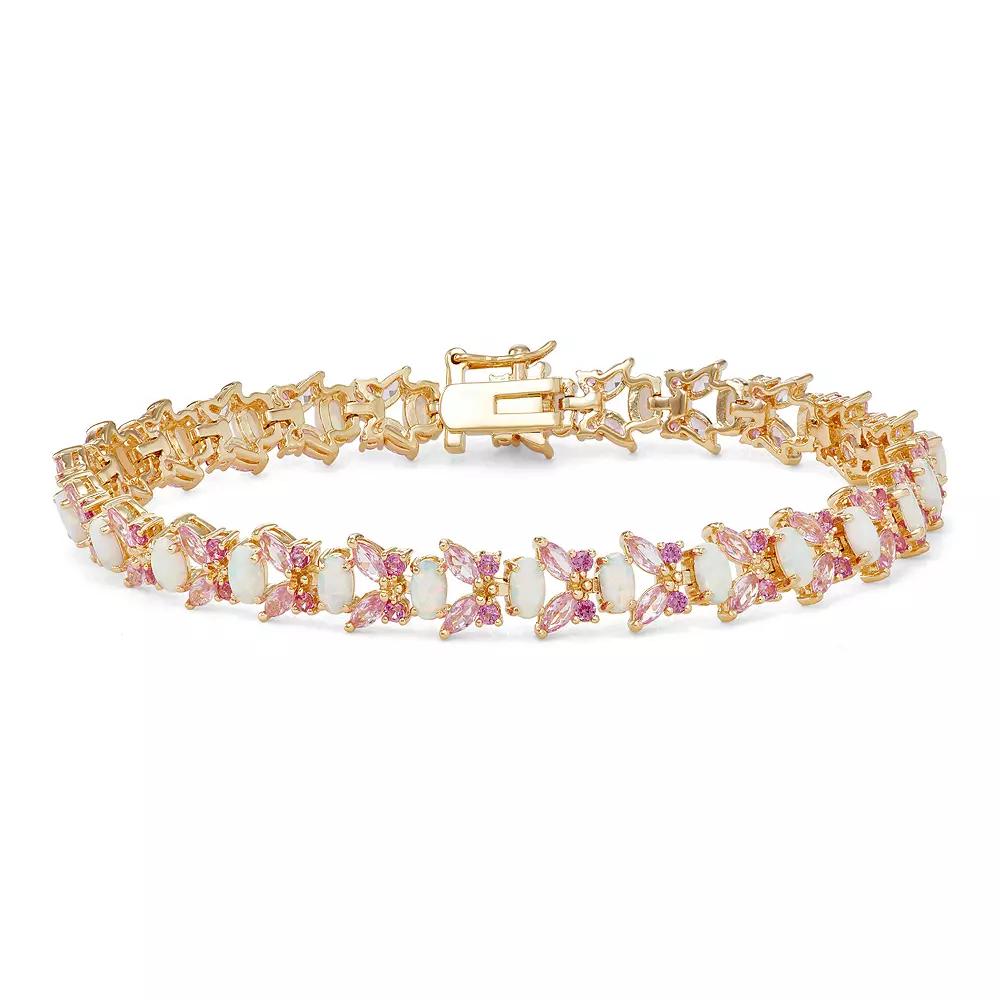18k Gold Over Silver Lab-Crated Opal & Lab-Created Sapphire Butterfly Bracelet, Women's, Size: 7.5", Gold Tone Product Image