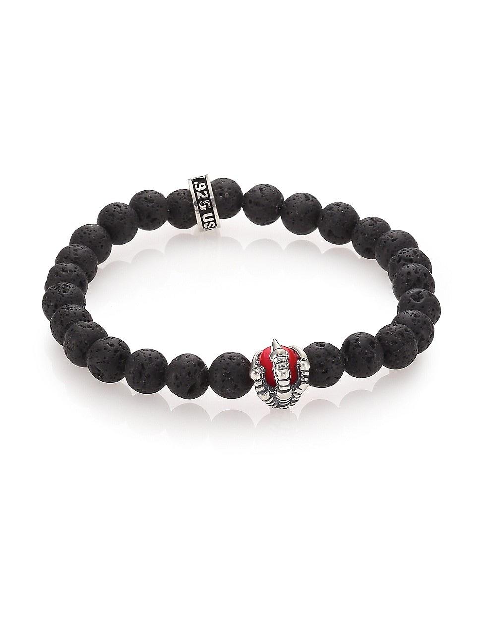 Mens Lava Rock & Coral Raven Claw Beaded Bracelet Product Image