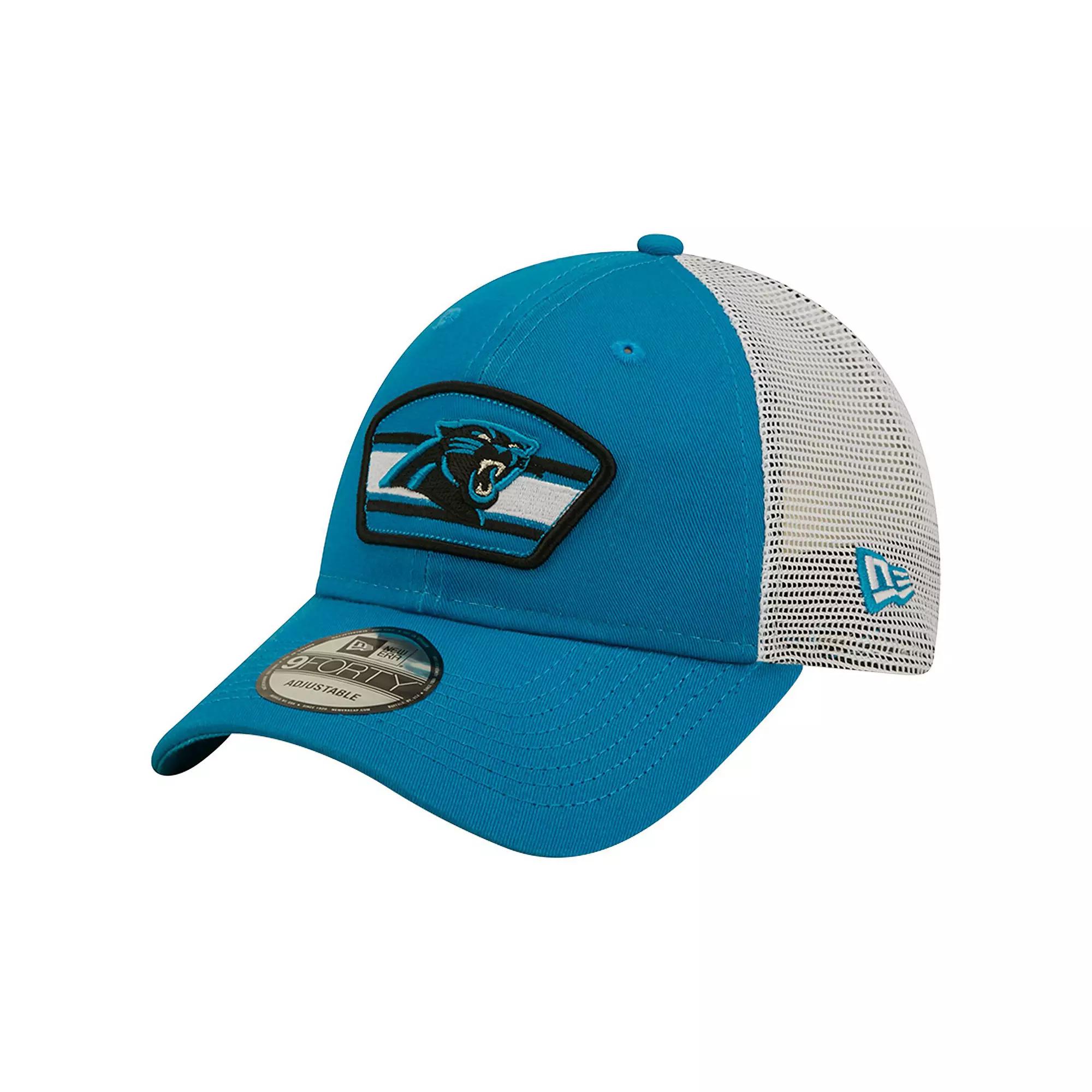 Men's New Era Blue/White Carolina Panthers Logo Patch Trucker 9FORTY Snapback Hat Product Image