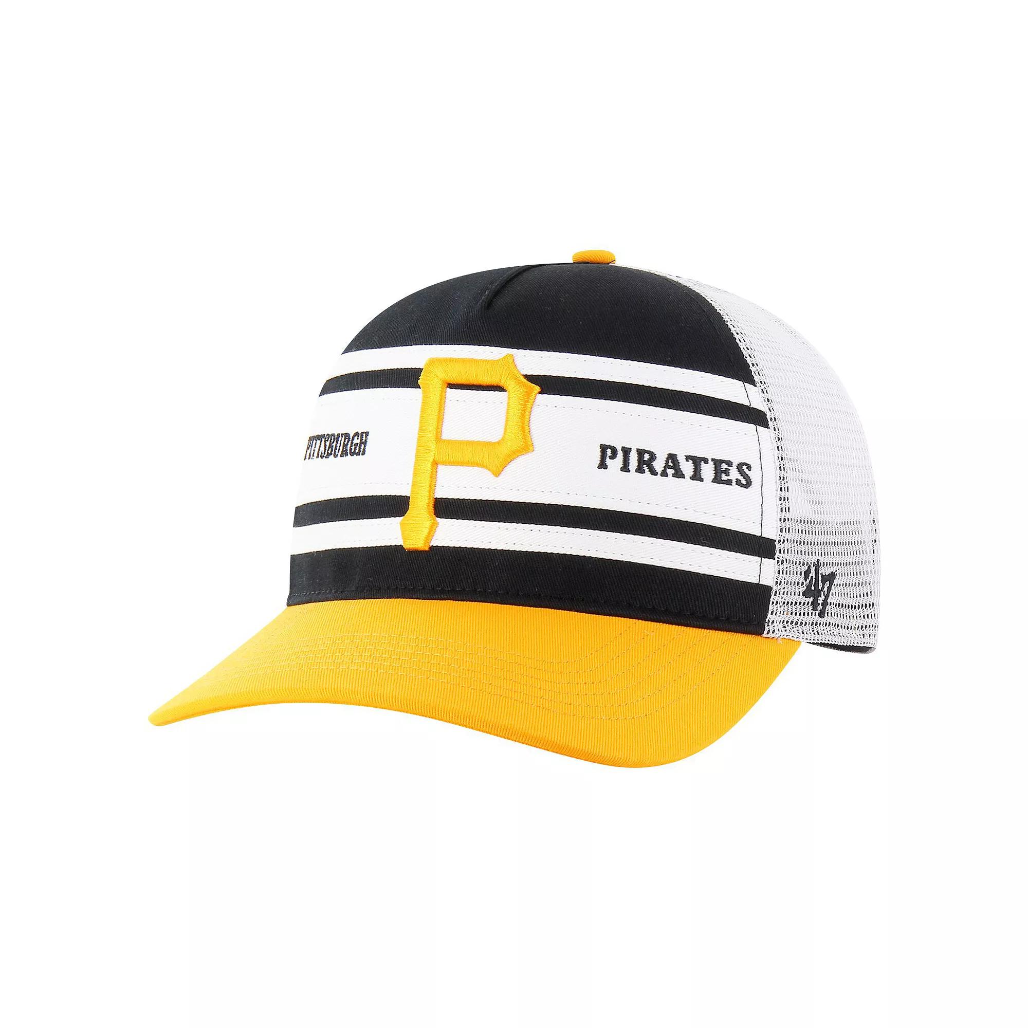 Men's '47 Black Pittsburgh Pirates Gridiron Super Stripe Relaxed Trucker Hitch Adjustable Hat Product Image