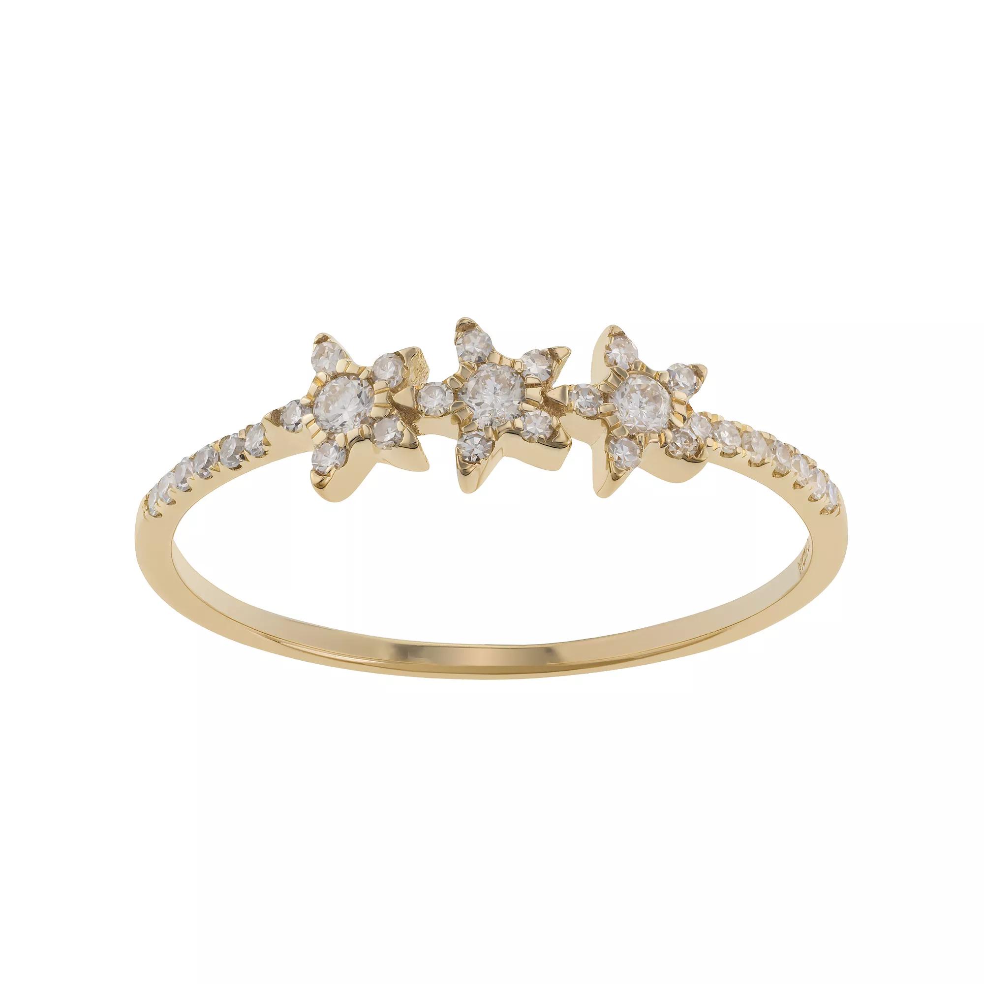 14k Gold 1/6 Carat T.W. Diamond Triple Star Ring, Women's, Size: 8 Product Image