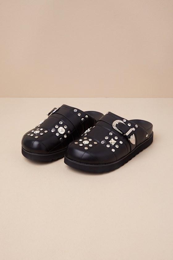 Briten Black Studded Flatform Buckle Mule Slides Product Image