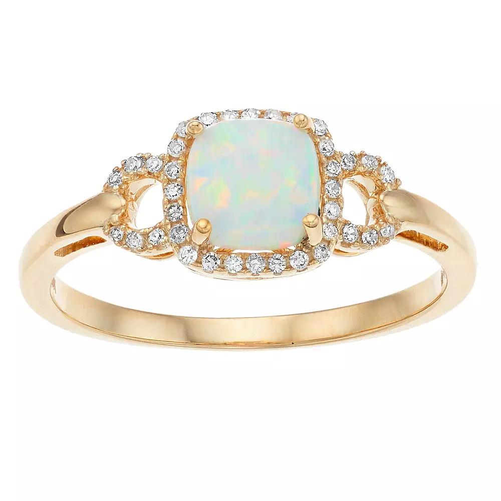Gemminded 10k Yellow Gold Opal 1/10 Carat T.W. Diamond Ring, Women's, Size: 8, 10k Gold Product Image