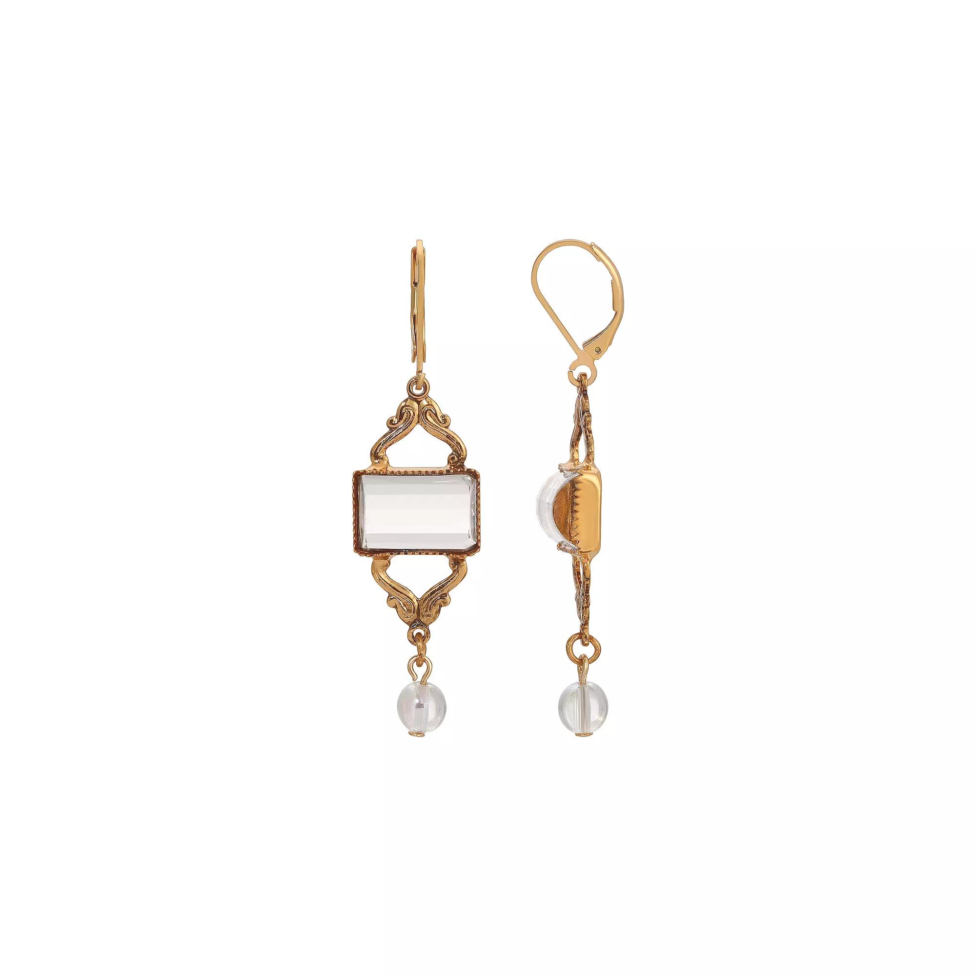 1928 Gold Tone Oval Clear Glass Stone Leverback Earrings, Womens, White Product Image