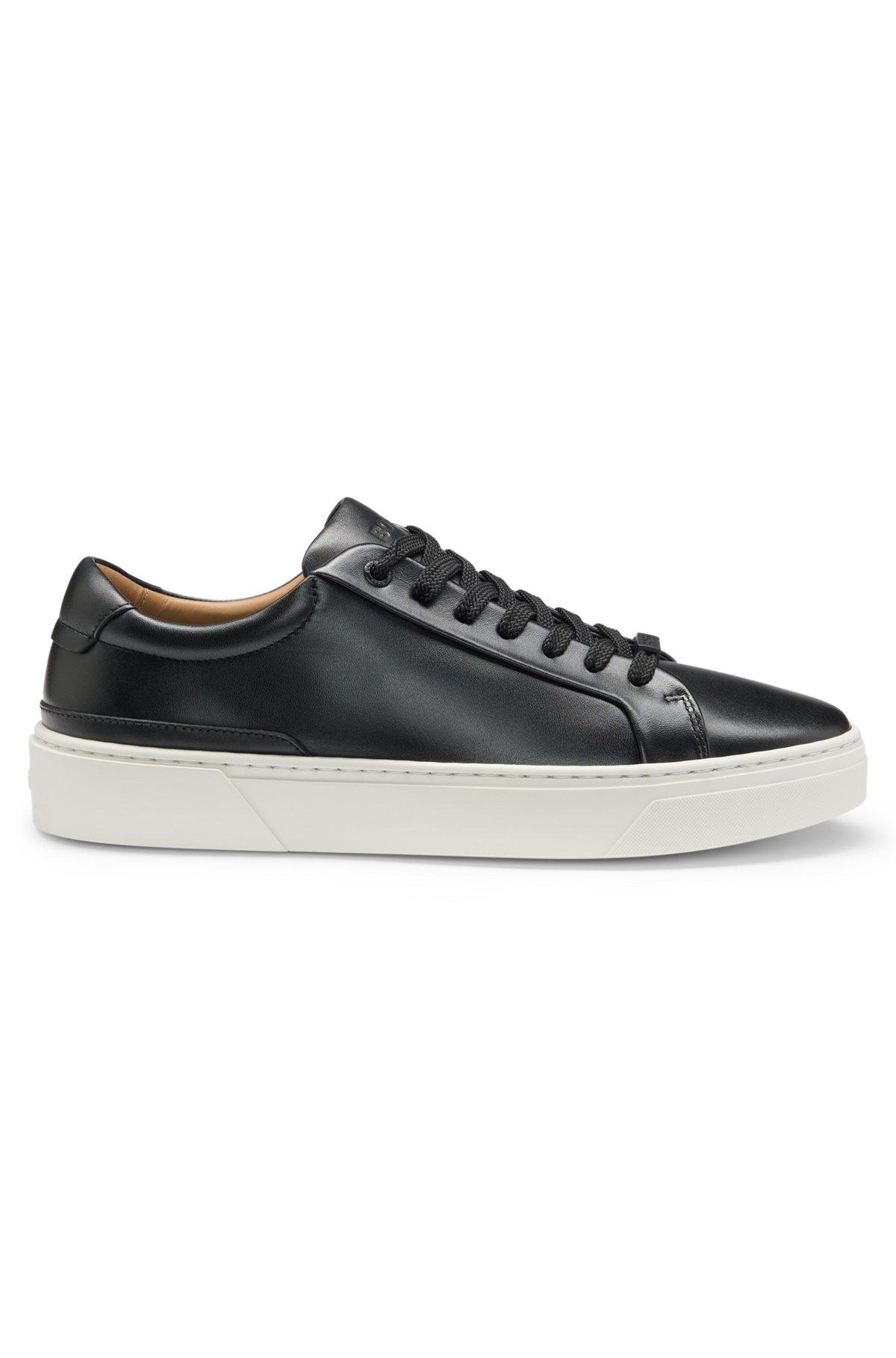BOSS - Gary leather low-top trainers with branded lace loop - Black Product Image