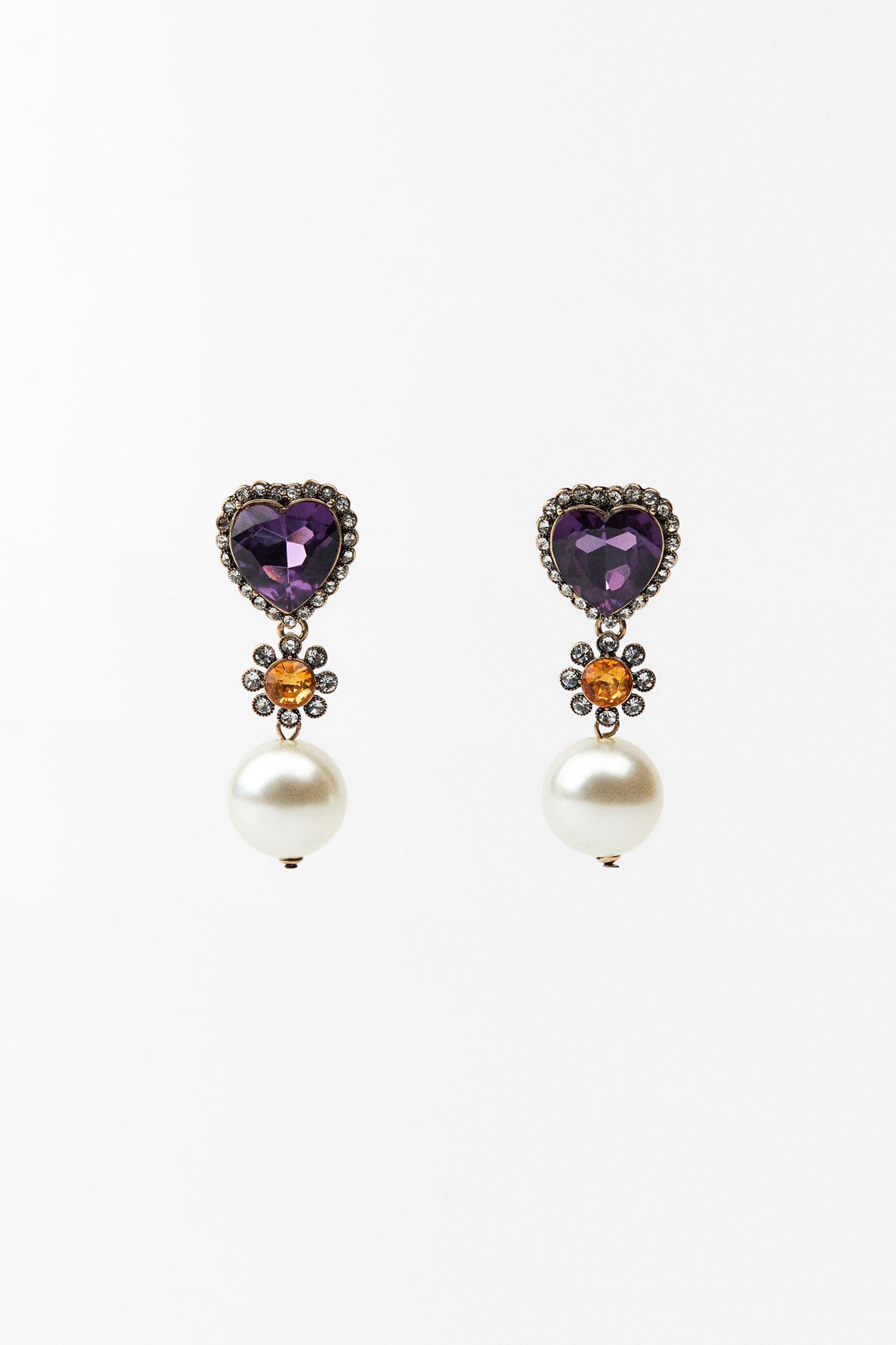JEWELED HEART EARRINGS Product Image