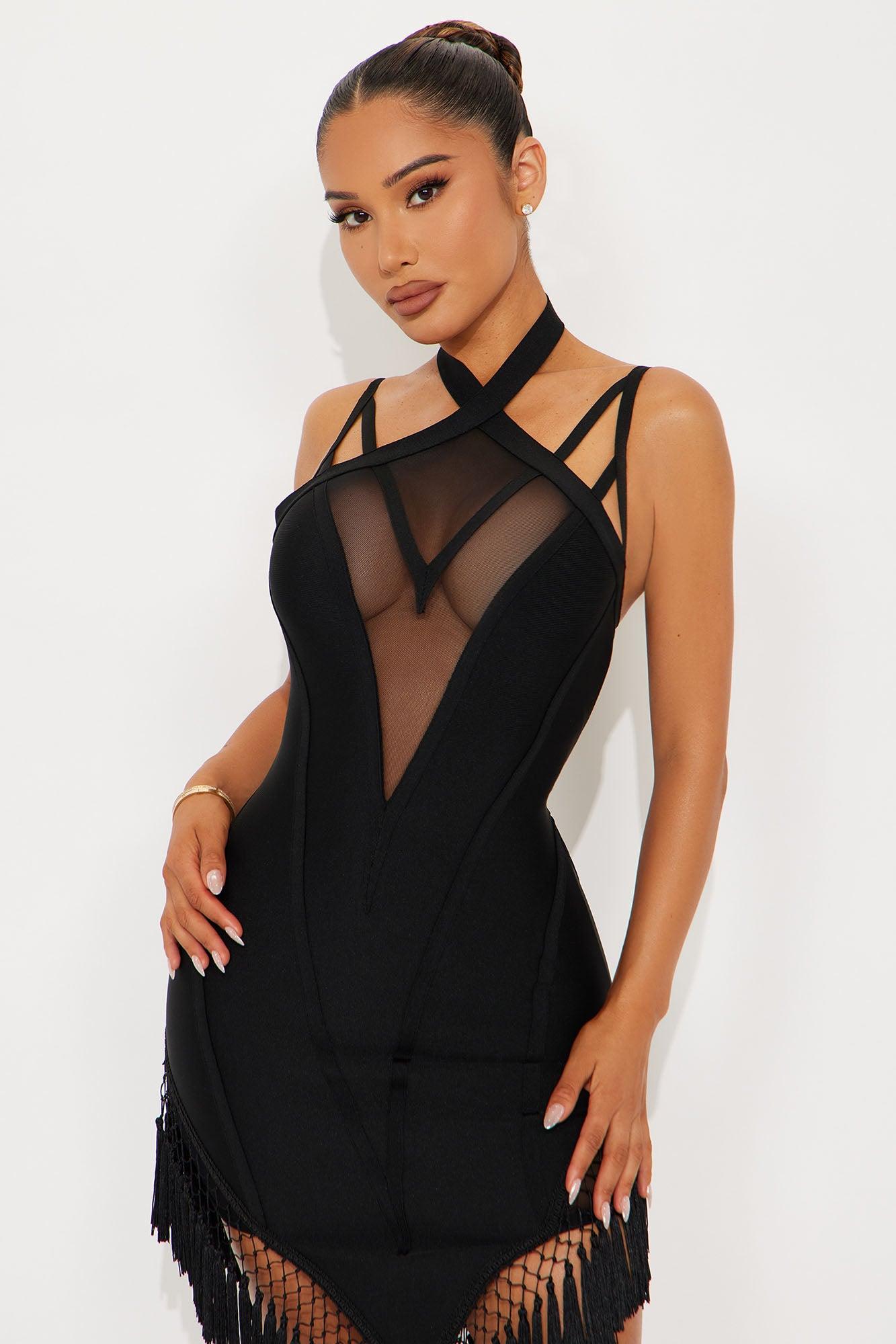 Feel The Vibes Tassel Bandage Mini Dress - Black Female Product Image