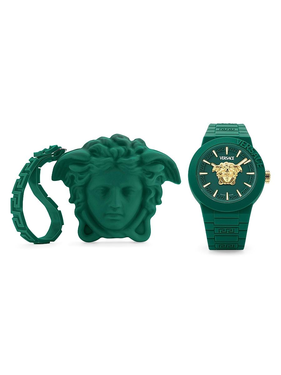 Mens V-Pop Green Silicone Watch with Pouch, 43mm Product Image