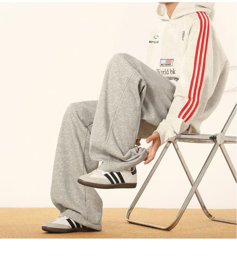 Drawstring Waist Plain Panel Straight Leg Sweatpants Product Image
