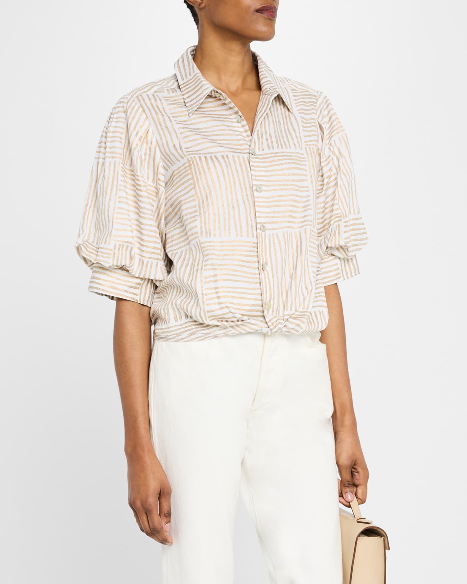Bomba Striped Blouson-Sleeve Cotton Shirt Product Image