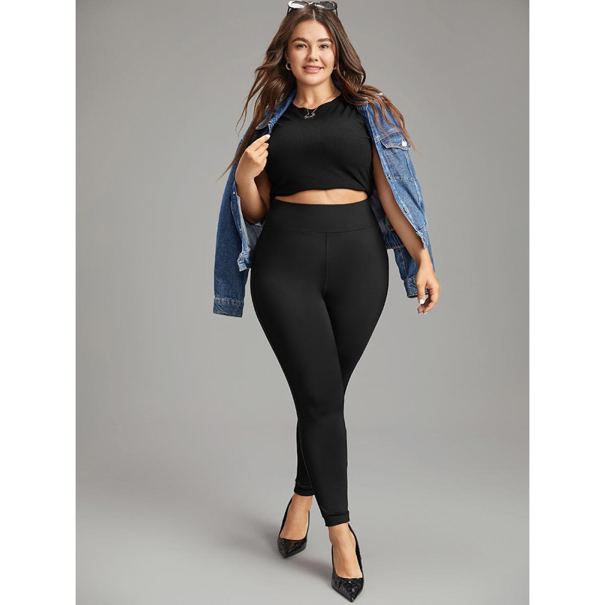 Plus Size Wideband Waist Contrast Webbing Leggings Women Black Casual High stretch Skinny High Rise Dailywear Leggings BloomChic 10/M Product Image