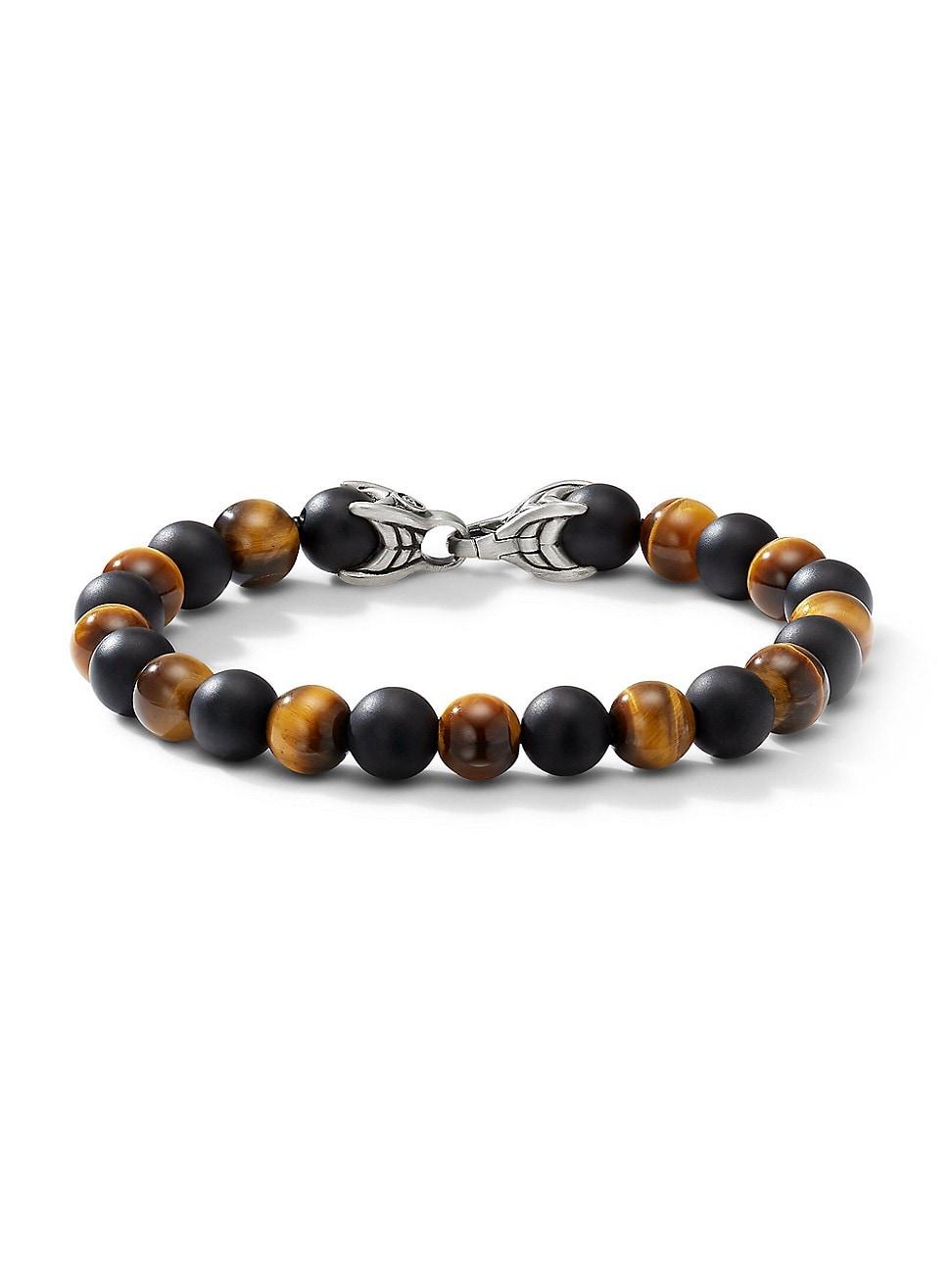David Yurman Mens Spiritual Beads Alternating Bracelet in Sterling Silver with Tigers Eye and Black Onyx, 8mm Product Image