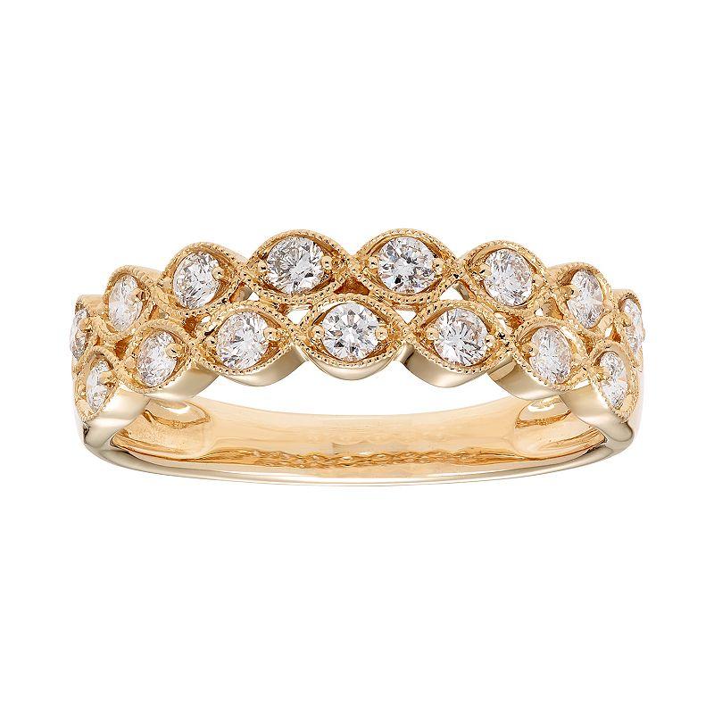 The Regal Collection 14k Gold 1/2 Carat T.W. IGL Certified Diamond Double Row Ring, Women's, Size: 6, White Product Image