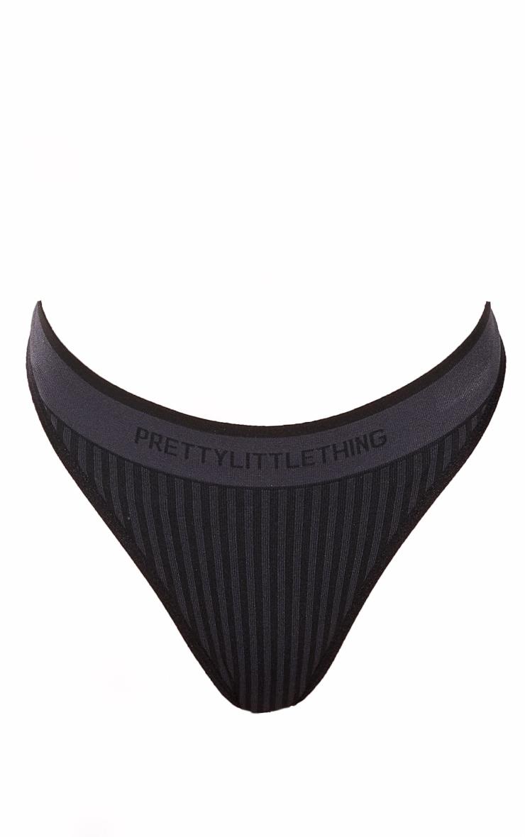 PRETTYLITTLETHING Black Seamless Stripe Thong Product Image