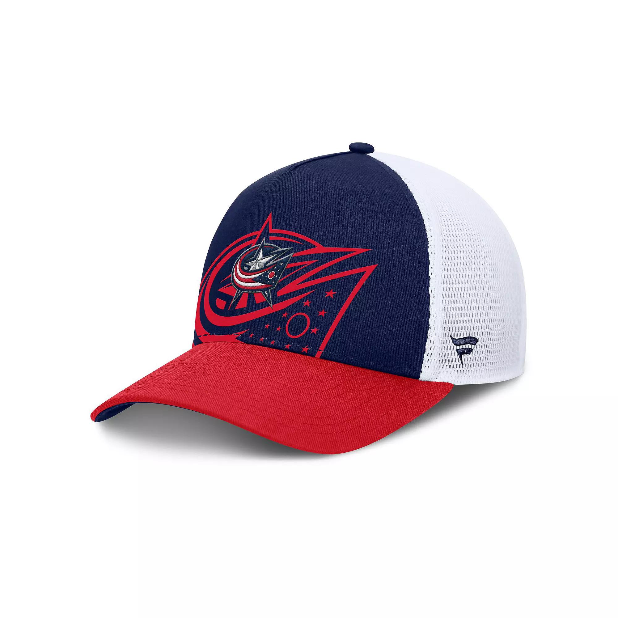 Men's Fanatics Navy/Red Columbus Blue Jackets Authentic Pro A-Frame Rink Adjustable Hat Product Image