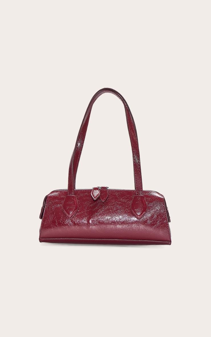 Burgundy Textured Faux Leather Bowler Bag Product Image