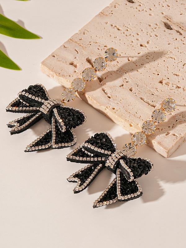 Beaded Bowknot Shiny Earrings Accessories Product Image