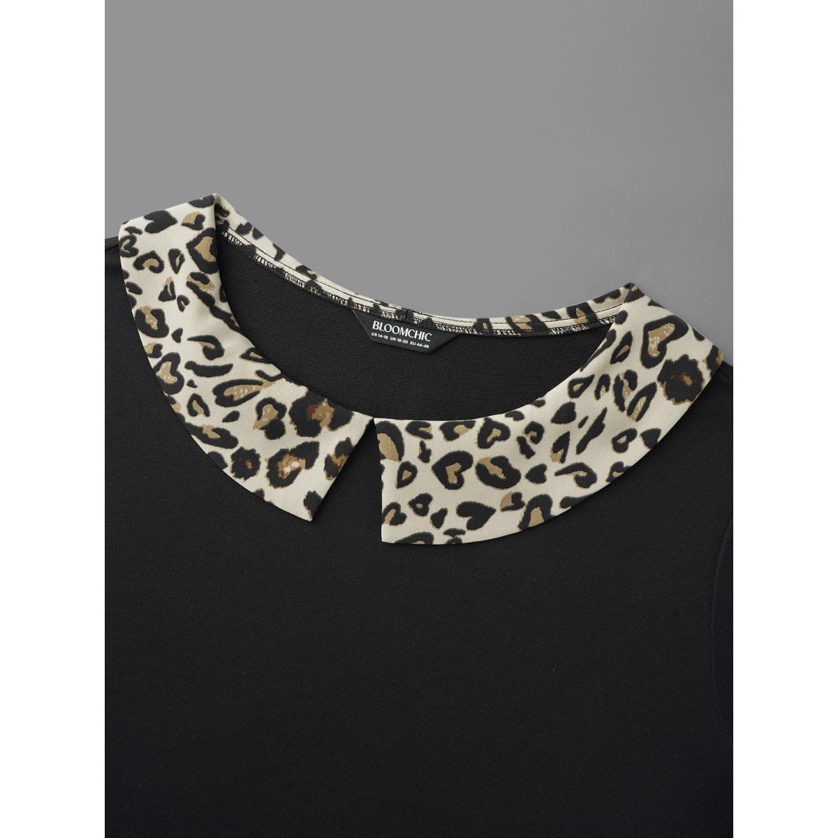 Plus Size Peter Pan Collar Leopard Print Patchwork Sweatshirt Women Black Elegant Contrast Peter Pan collar Everyday Sweatshirts BloomChic 10/M Product Image