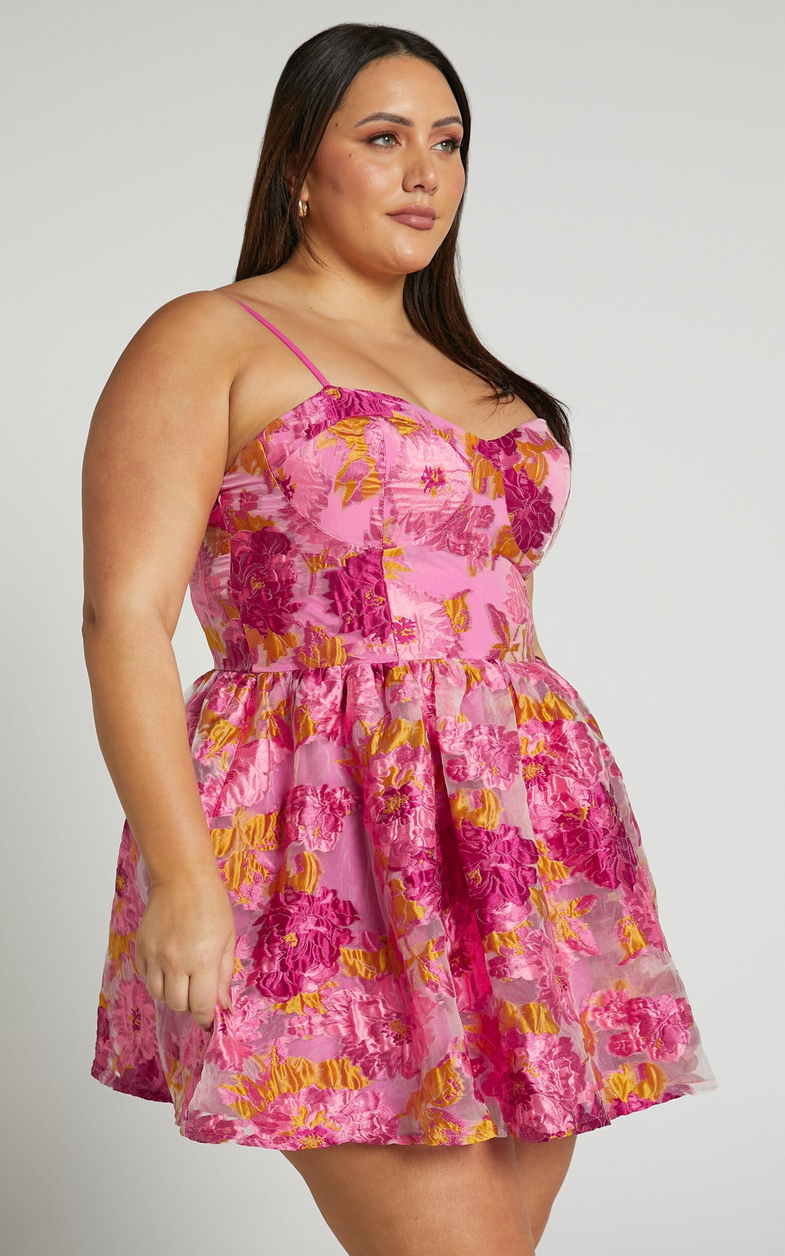 Brailey Mini Dress - Sweetheart Bustier Dress in Pink Jacquard Product Image