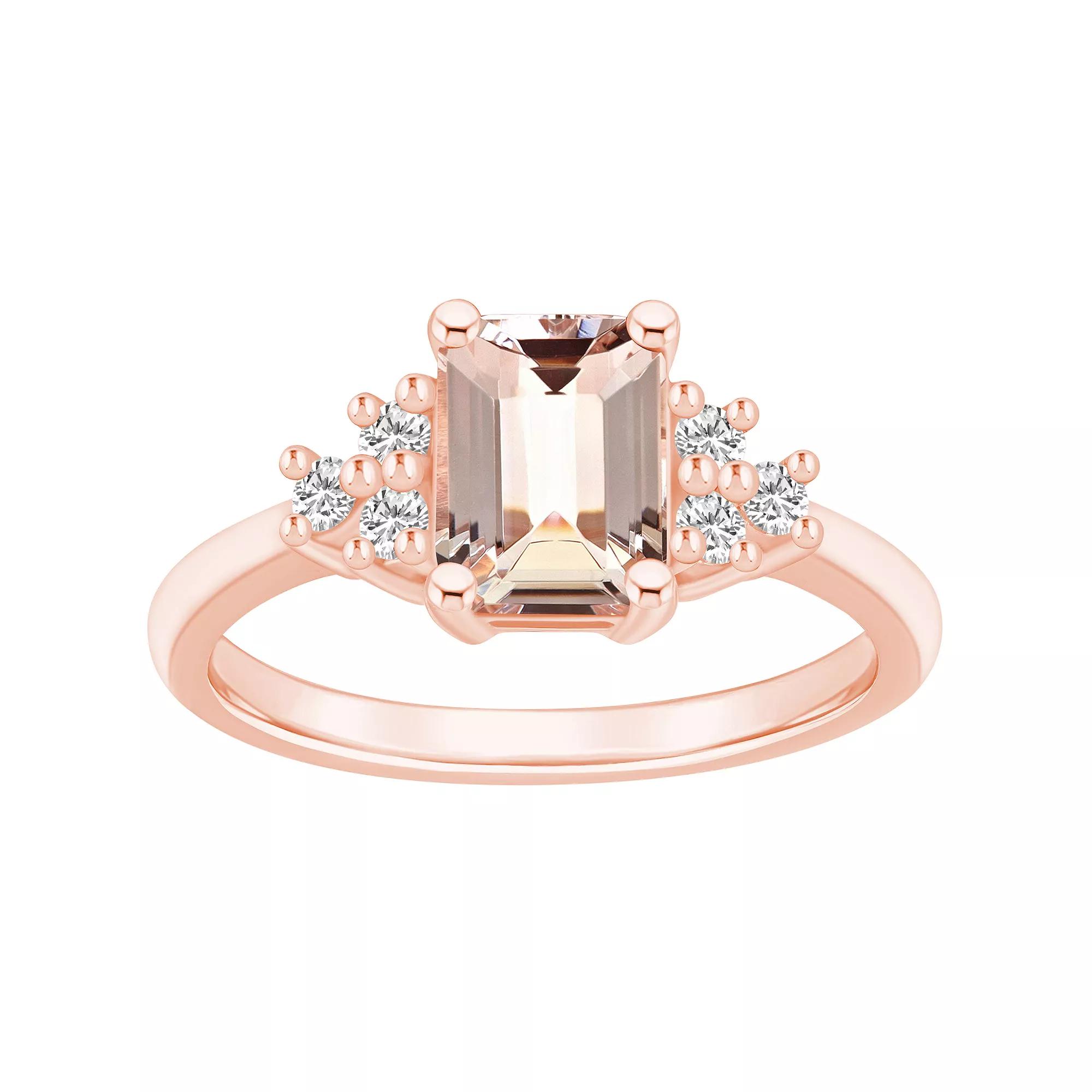Alyson Layne 14k Rose Gold Emerald-Cut Morganite & 1/5 Carat T.W. Diamond Ring, Women's Product Image