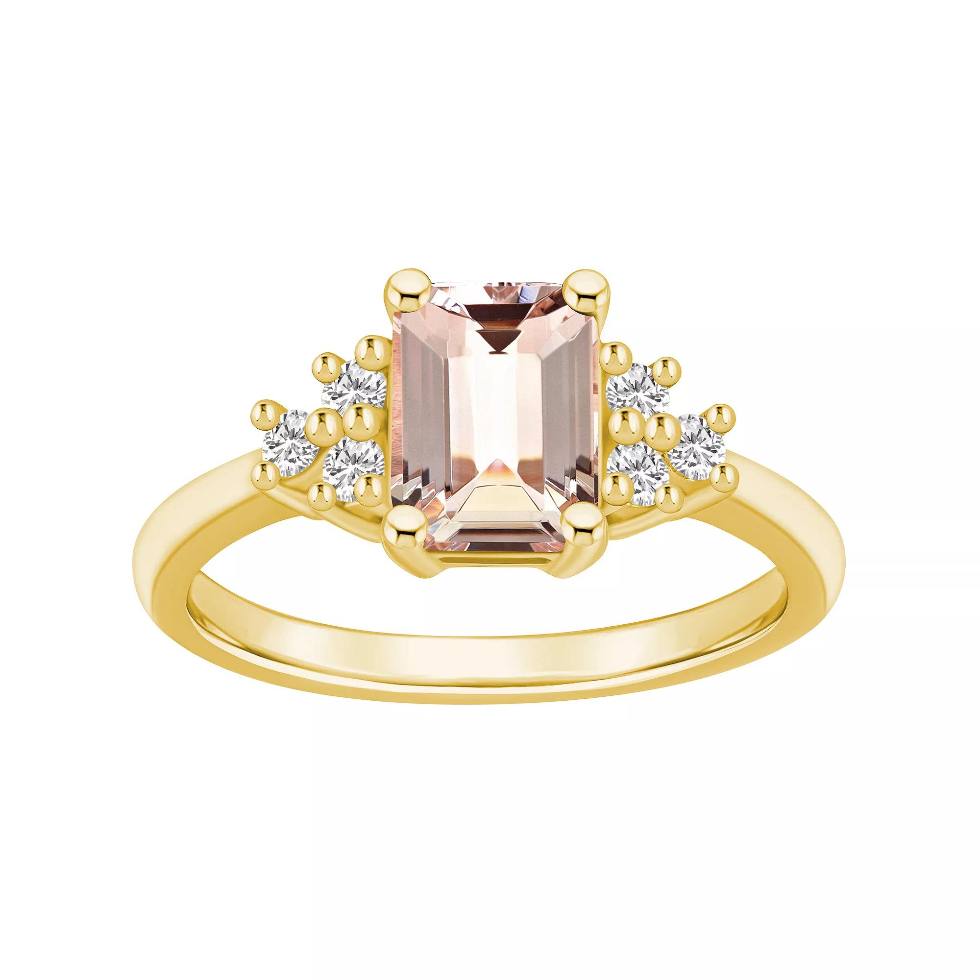 Alyson Layne 14k Gold Emerald-Cut Morganite & 1/5 Carat T.W. Diamond Ring, Women's Product Image