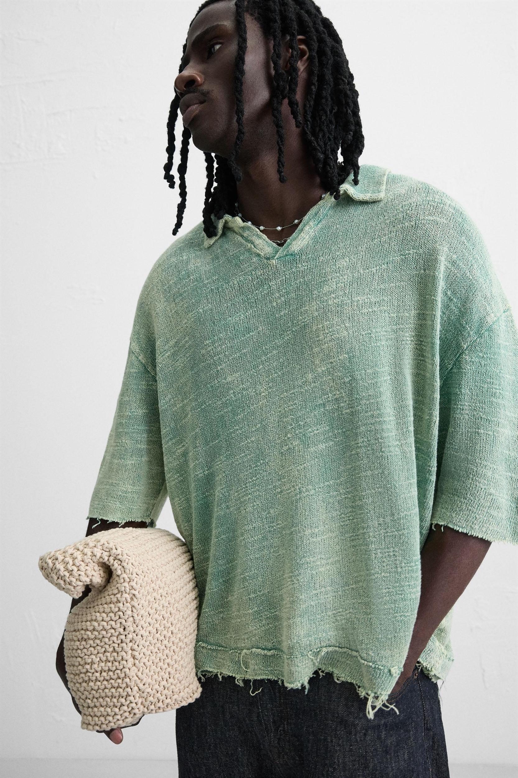 WASHED KNIT POLO SHIRT Product Image