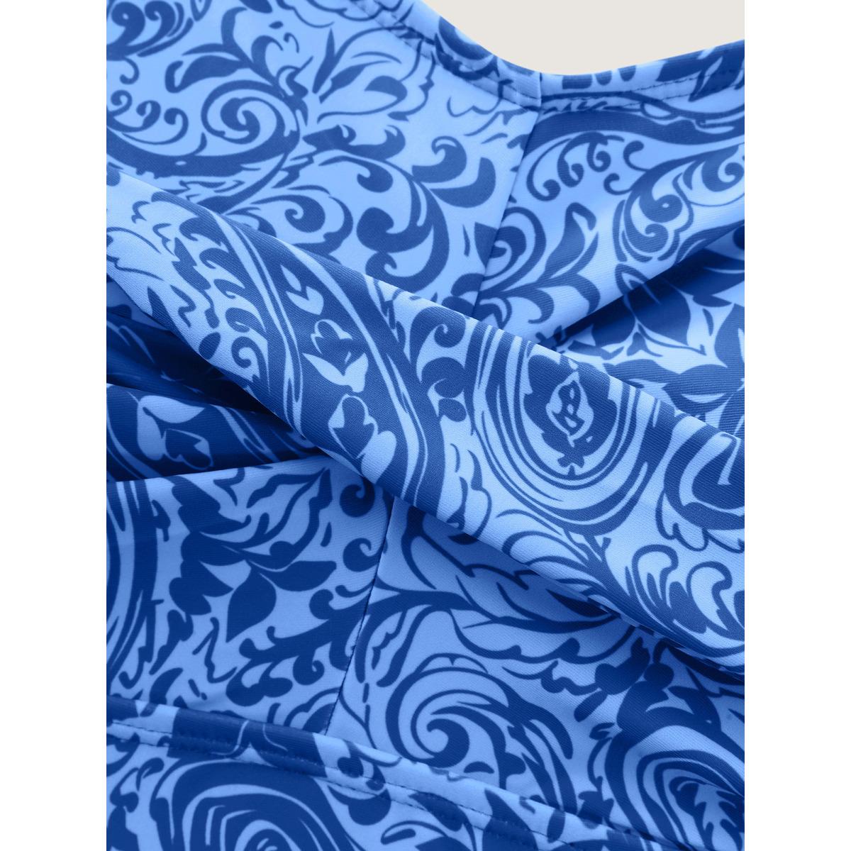 Plus Size Paisley Print Twist Front Swim Dress Women's Swimwear Greenbean Resort Bodycon U-neck High stretch Curve Swim Dresses BloomChic 30/6X Product Image