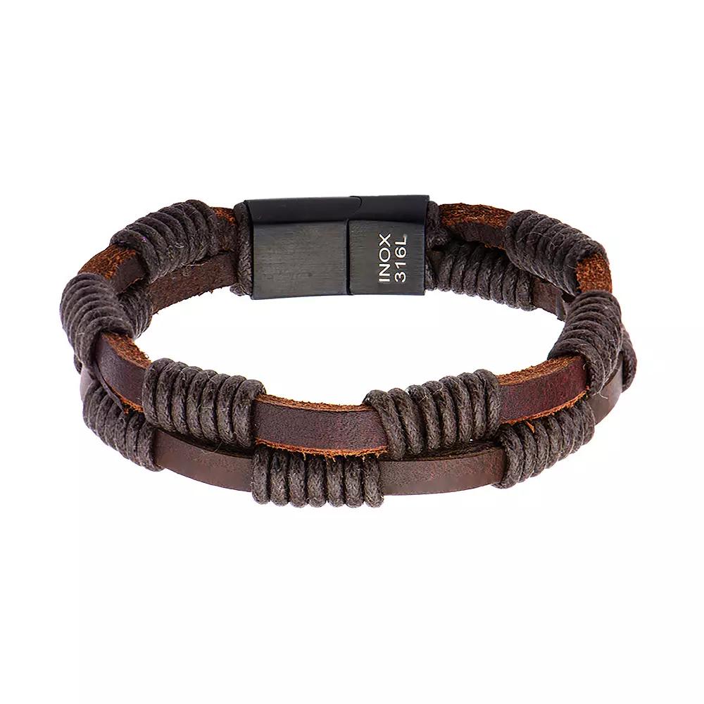 Men's Double Strand Brown Leather Bracelet, Size: 8.25" Product Image