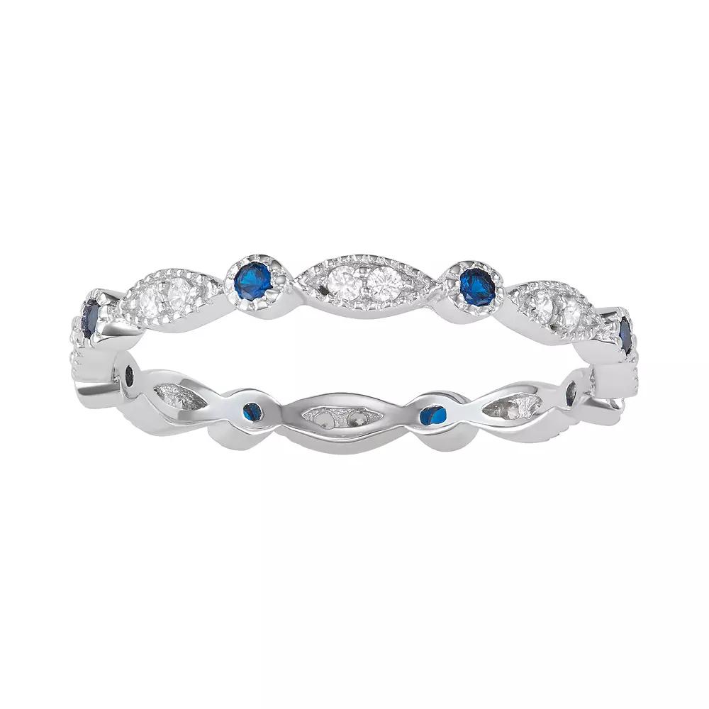 Sterling Silver Lab-Created Blue Spinel & Cubic Zirconia Geometric Ring, Women's, Size: 8 Product Image