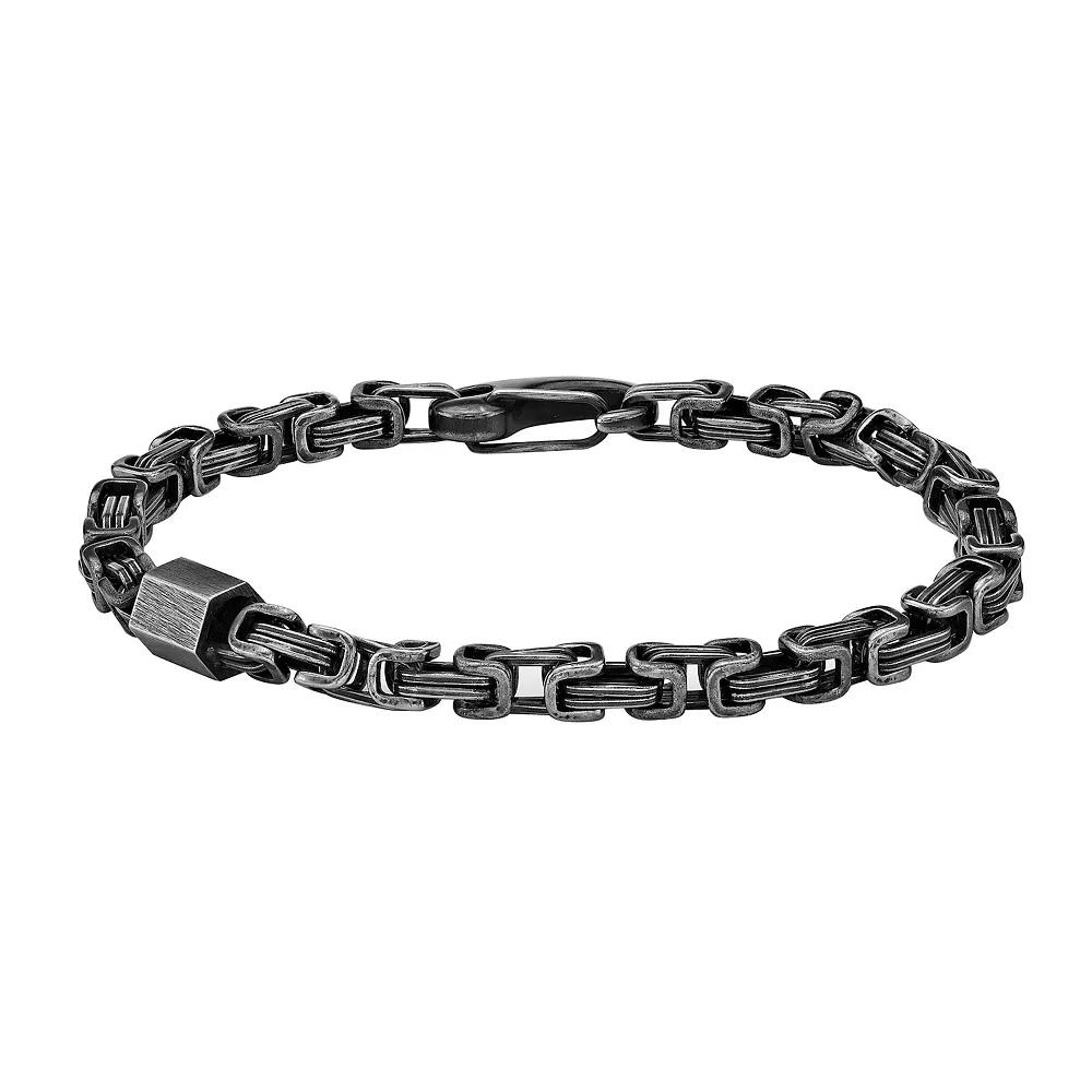 Men's LYNX Stainless Steel Black Ion Plated Byzantine Chain Bracelet,  Product Image