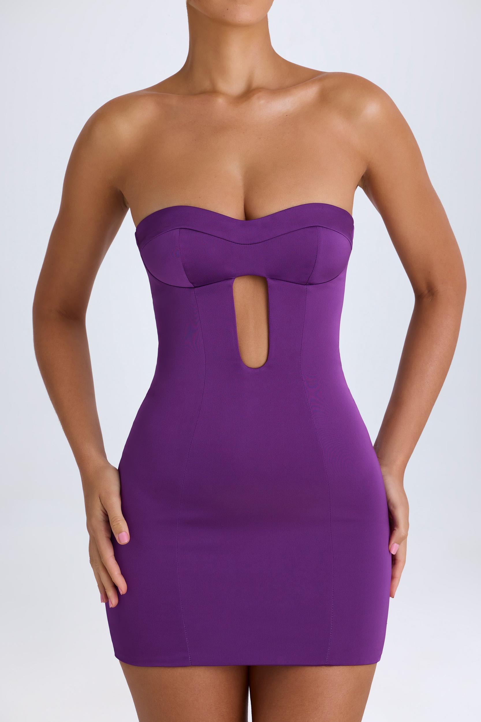 Cut-Out Bandeau Bodycon Mini Dress in Grape Product Image