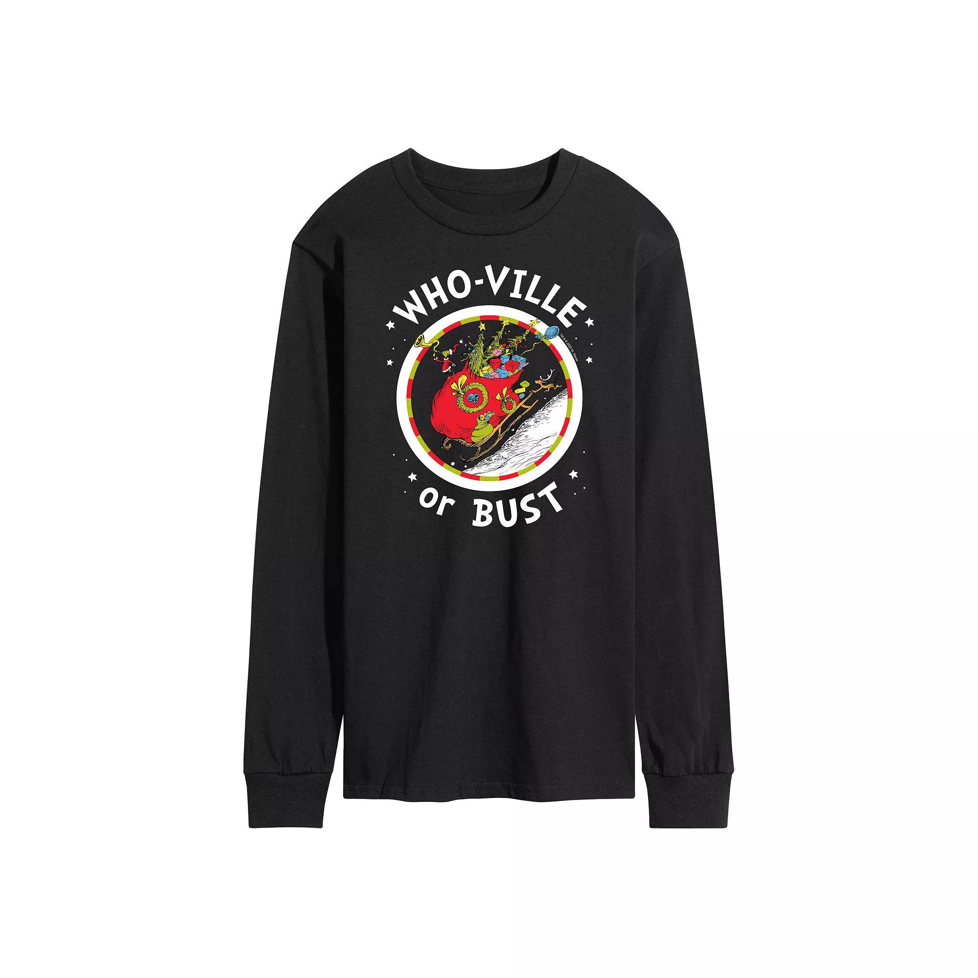 Men's Dr. Seuss Grinch Who-ville or Bust Long Sleeve Tee,  Product Image