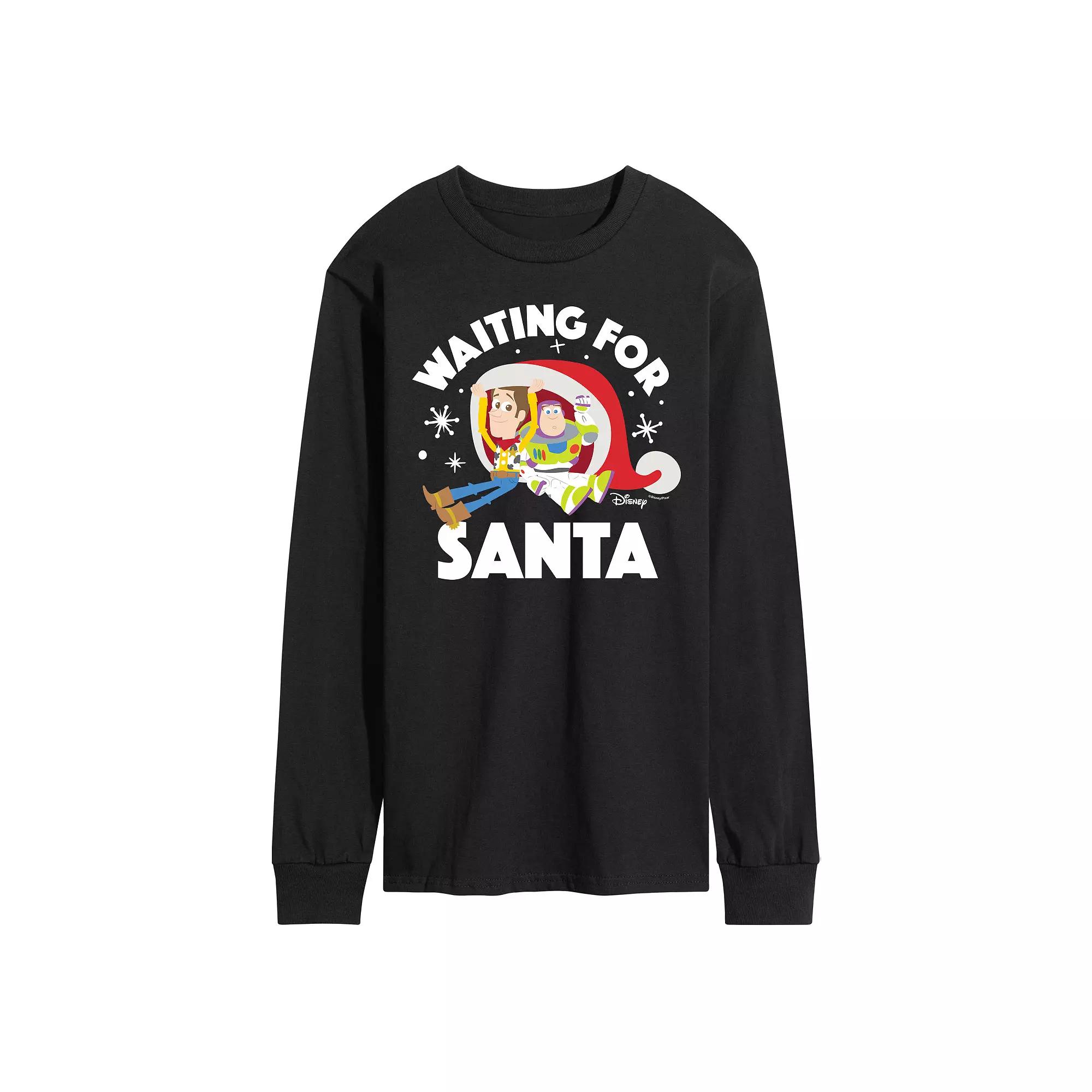 Disney / Pixar's Toy Story Woody & Buzz Lightyear Men's Waiting For Santa Long Sleeve Graphic Tee,  Product Image