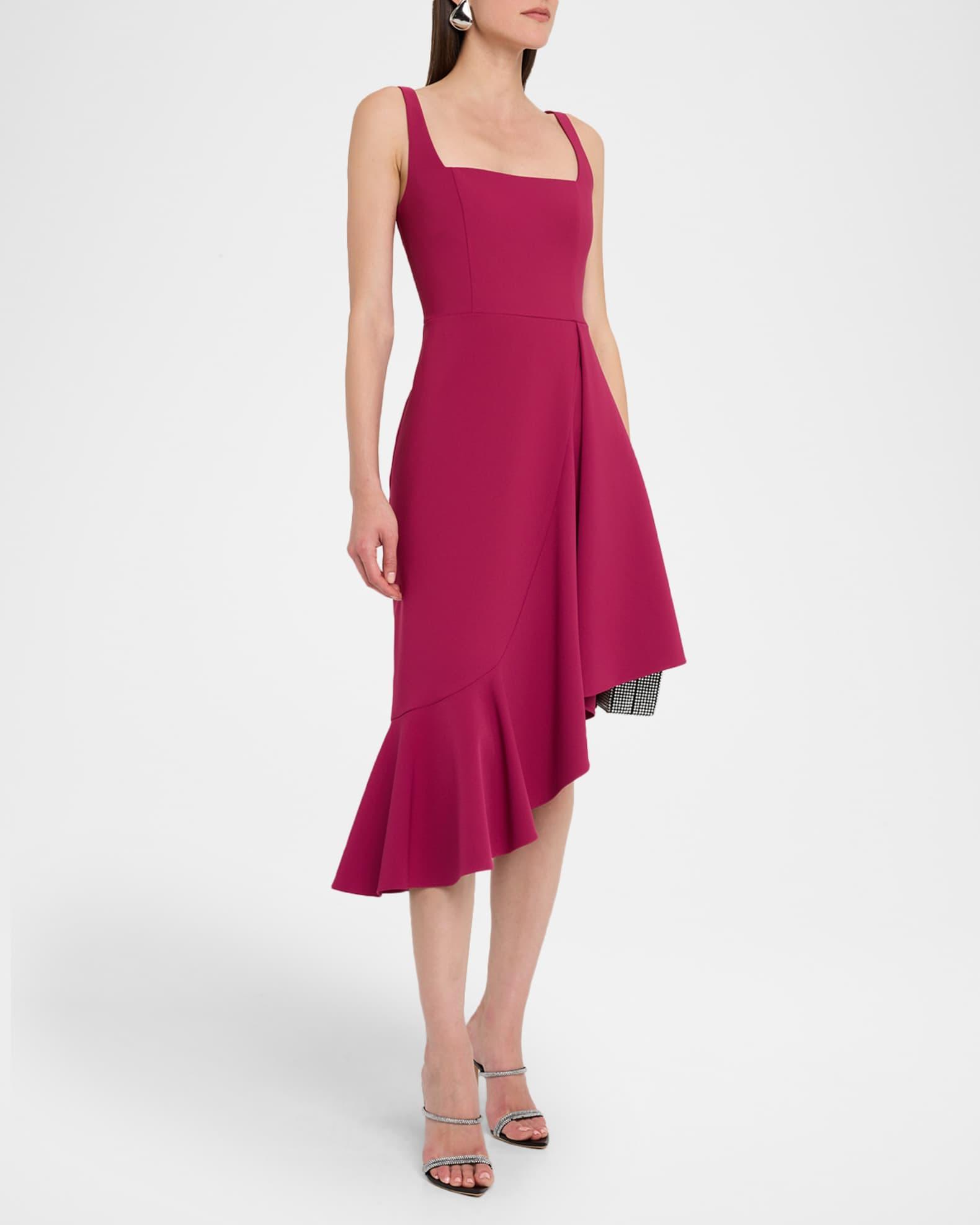 Sleeveless High-Low Ruffle Crepe Midi Dress Product Image