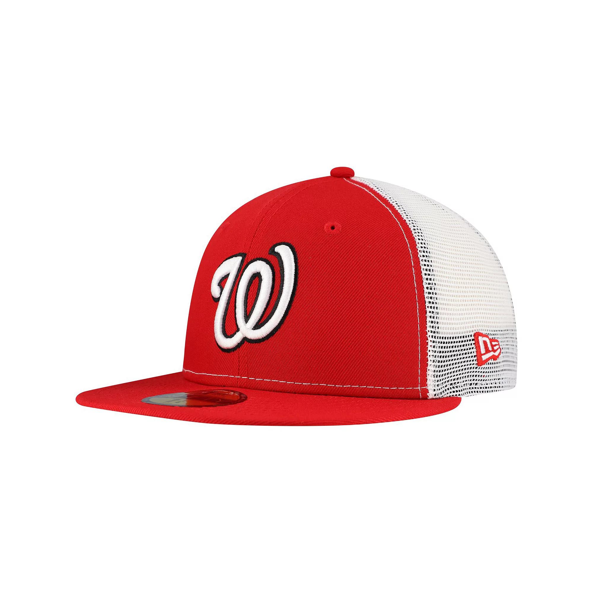 Men's New Era Red Washington Nationals Team Color 59FIFTY Trucker Fitted Hat, Size: 7 5/8 Product Image