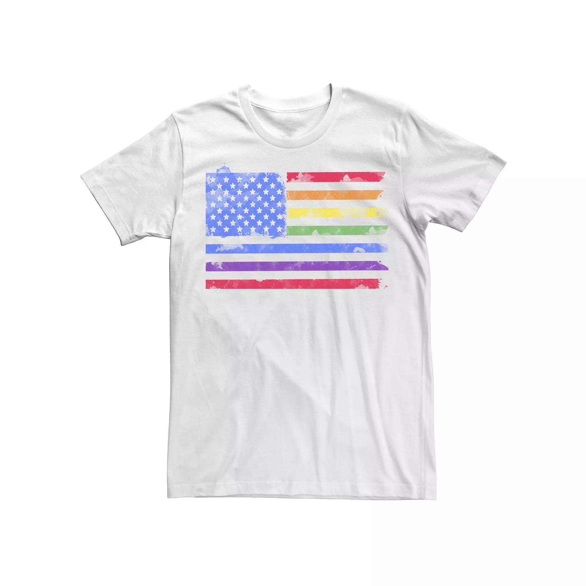 Big & Tall American Rainbow Flag Watercolor Pride Tee, Men's, Size: 3XL, White Product Image