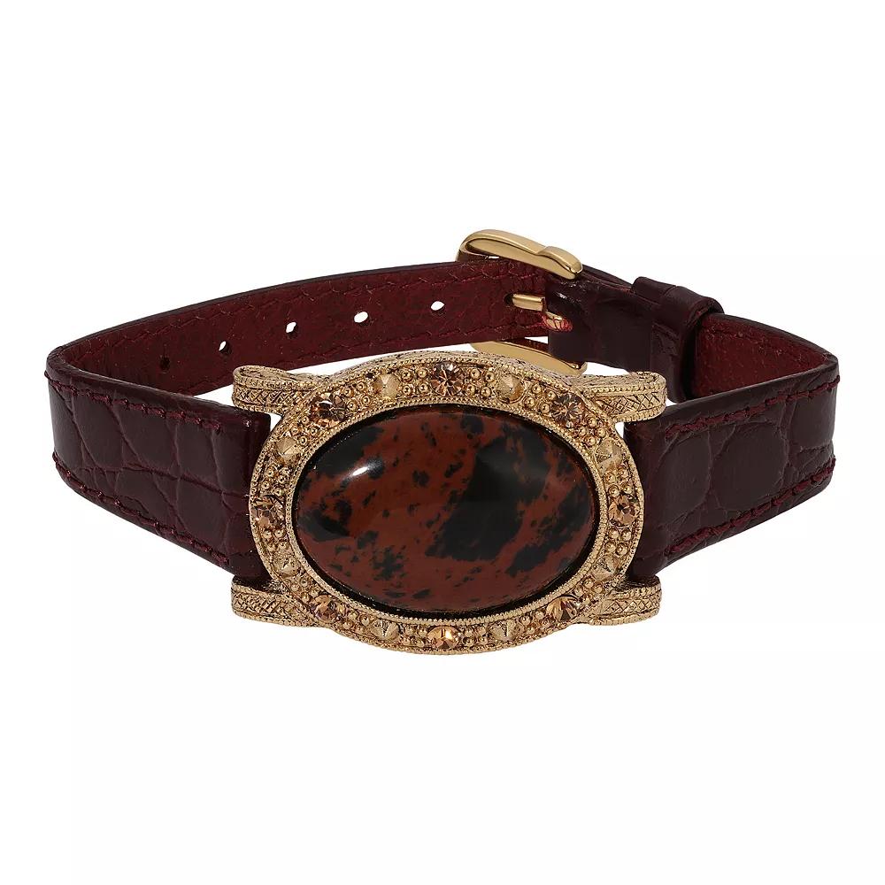 1928 Gold Tone Oval Brown Obsidian Bracelet, Women's Product Image