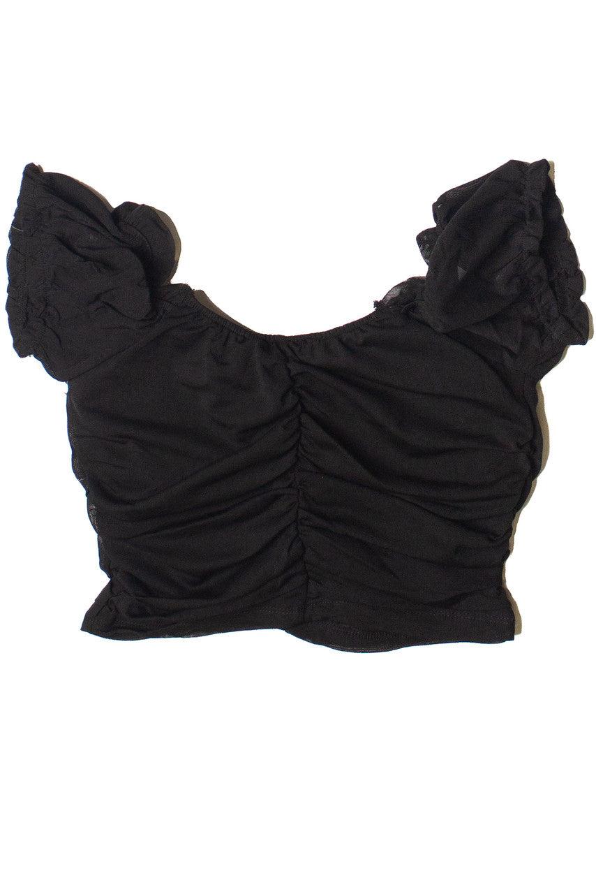 Ruched Front Puff Sleeve Mesh Top Product Image