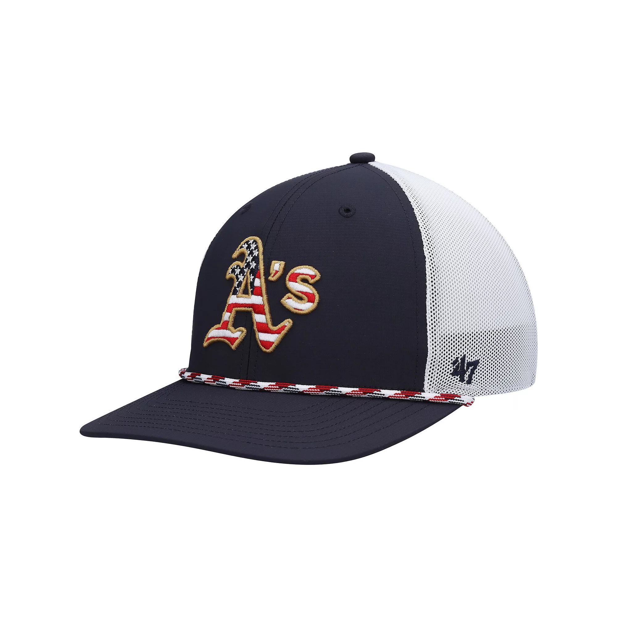 Men's '47 Navy/White Oakland Athletics Flag Fill Trucker Snapback Hat, Blue Product Image