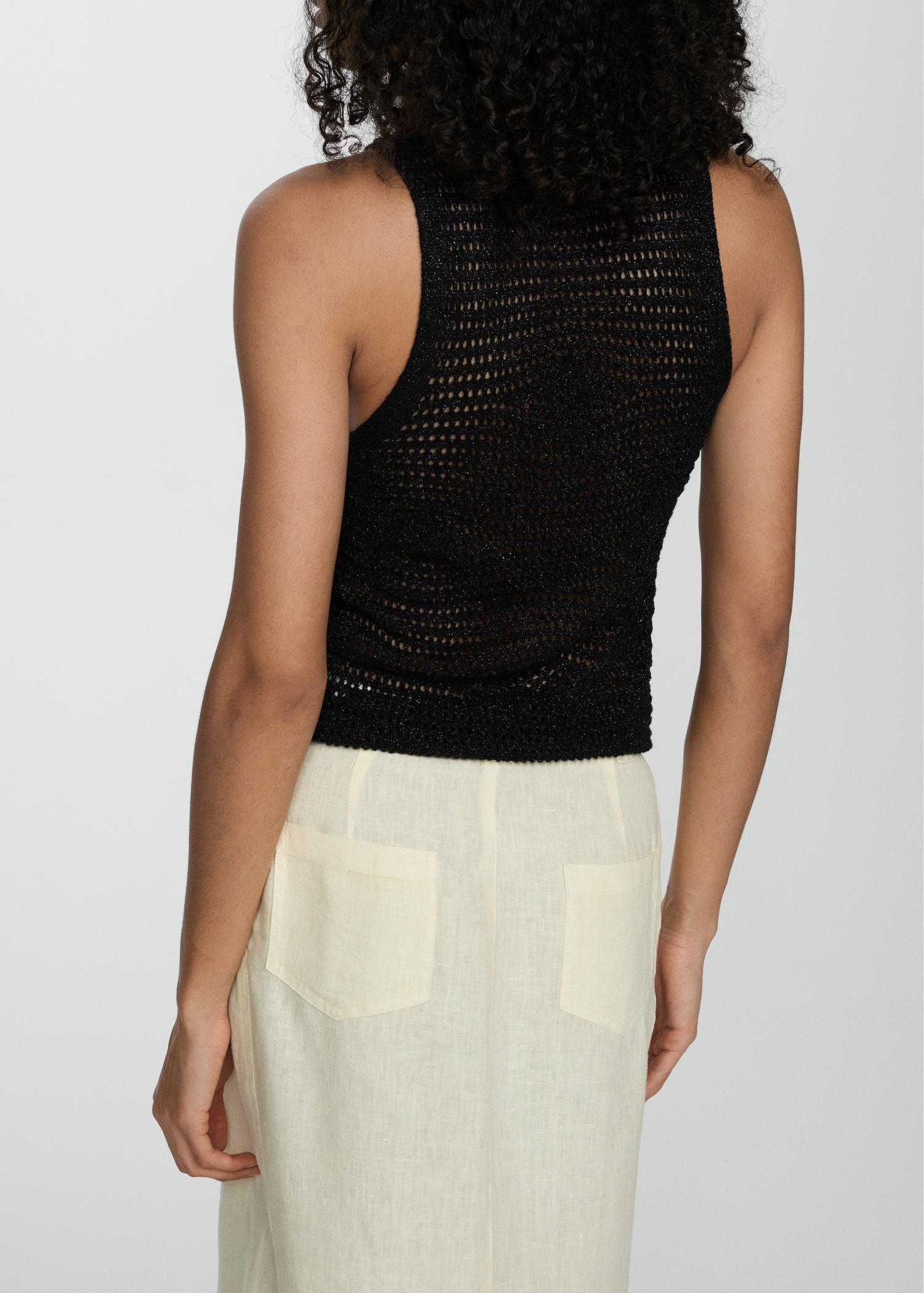 Openwork knitted lurex top - Women | MANGO USA Product Image