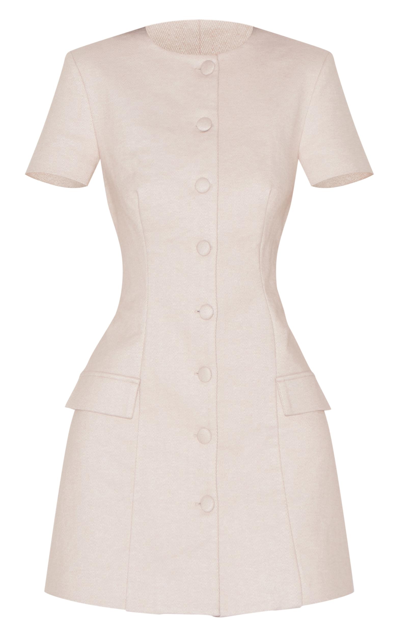 Almond Herringbone Tailored Short Sleeve Mini Dress Product Image