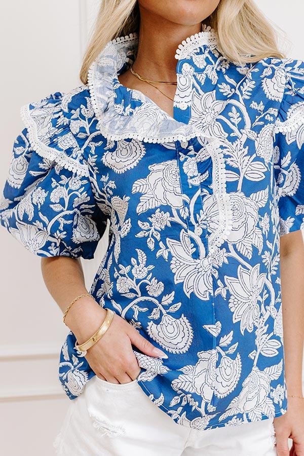 Sunday Chic Floral Top in Blue Product Image