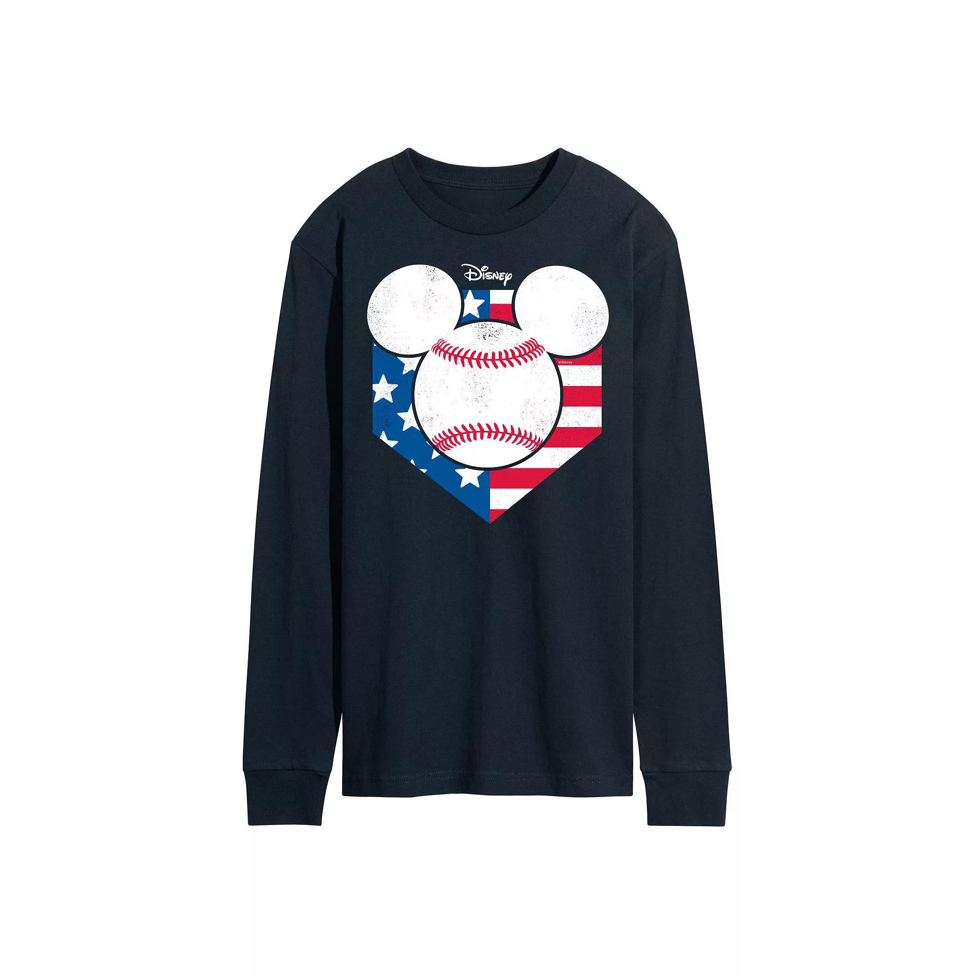 Disney's Mickey Mouse Men's Baseball Flag Long Sleeve Graphic Tee,  Product Image